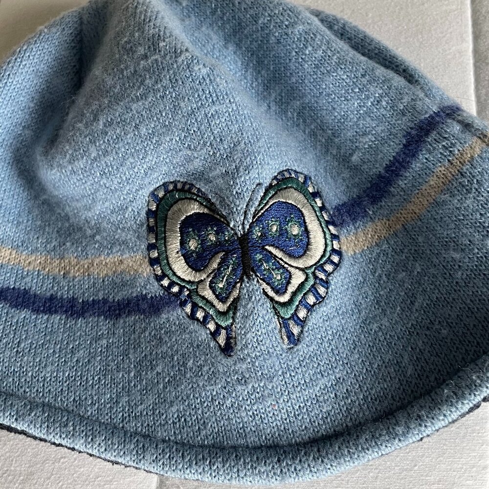 PATAGONIA Wool Blend Knit Beanie Winter Hat One Size Butterfly Detail EUC - Picture 2 of 7